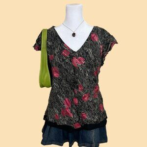 y2k silk floral girly whimsygoth grunge ruffle blouse top